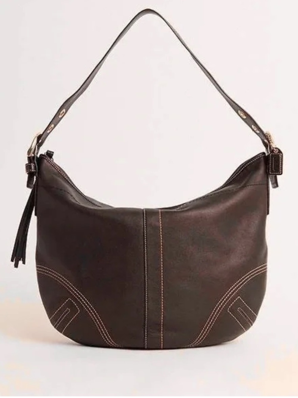 Vintage Y2K Coach Dark Brown Leather Hobo with Tassel